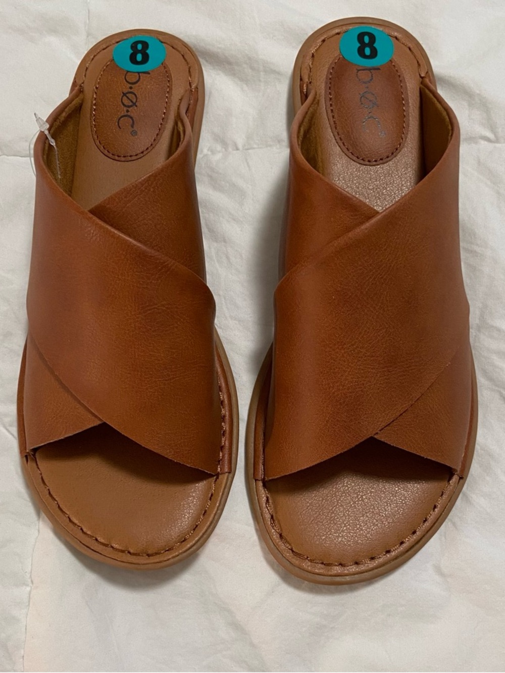 b.o.c. Cognac Leather Crossover Slide Sandal